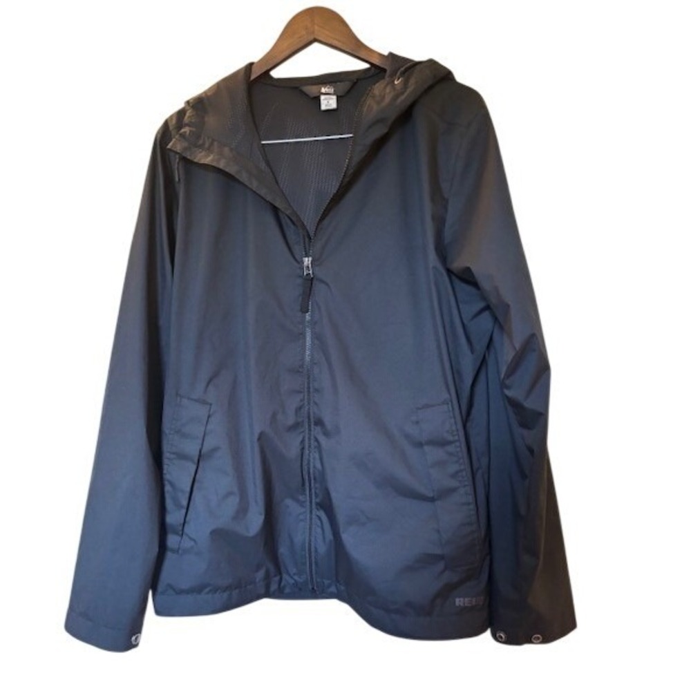 REI Co-op Women's Black Hooded Windbreaker Full Zip Mesh Lined Jacket Size M